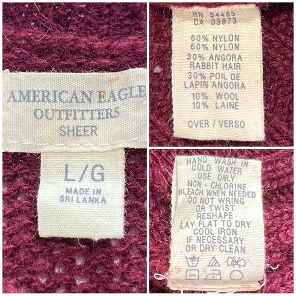 AEO Sweater Angora Wool Blend Crew Neck Long Sleeve Burgundy Wine Junior Large L - Picture 7 of 14